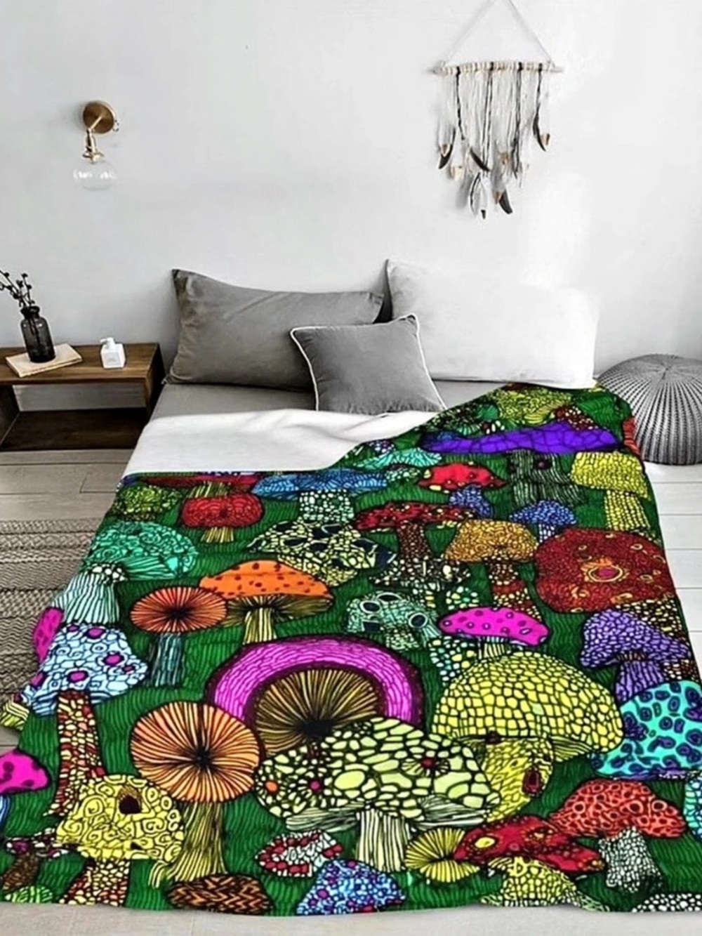 Colorful Mushroom Soft Flannel Throw Blanket 60"x50", NWT